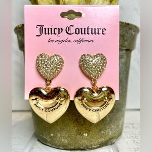 Juicy Couture Los Angeles, California Gold Tone Double Heart Earrings With Logo